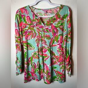 Lilly Pulitzer Dorothy In The Villas Floral Pima Pintuck Henley Tunic Top Sz S